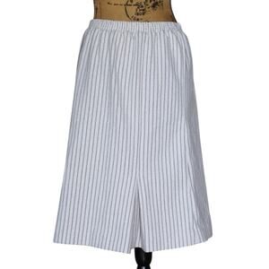 VTG Alfred Dunner Cream Black Striped Straight Elastic Waist Midi Skirt SZ L